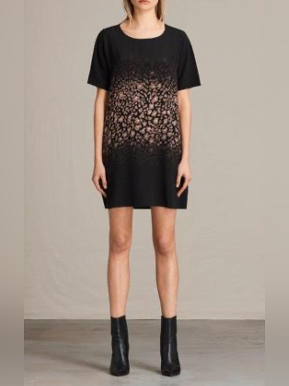 AllSaints 100% Silk Cora Lyos Oversized Dress Short Sleeve Side Pockets XS or S